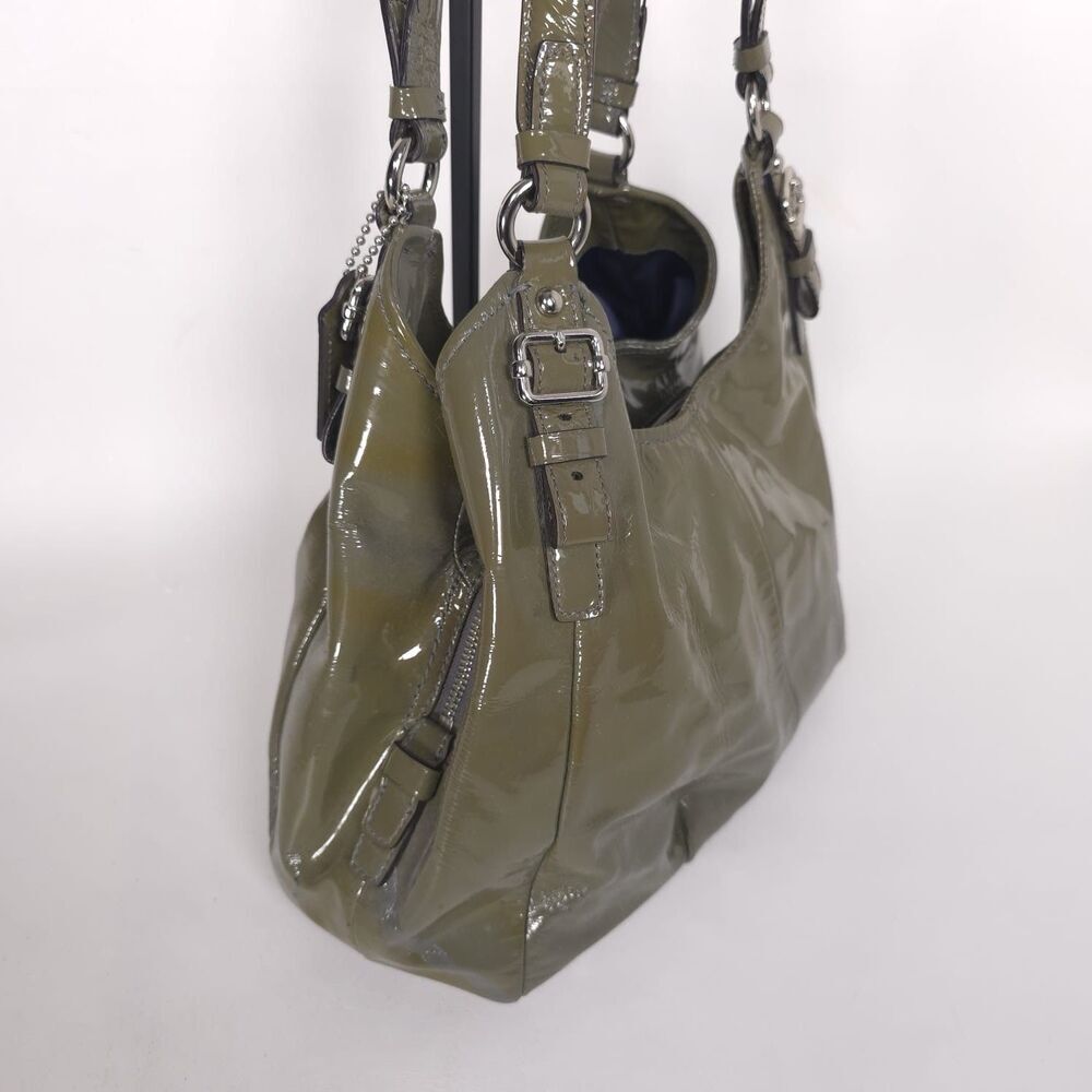 COACH Madison Patent Maggie Glossy Dark Grey Leather Satchel Bag Shoulder Purse‎ - Picture 9 of 16